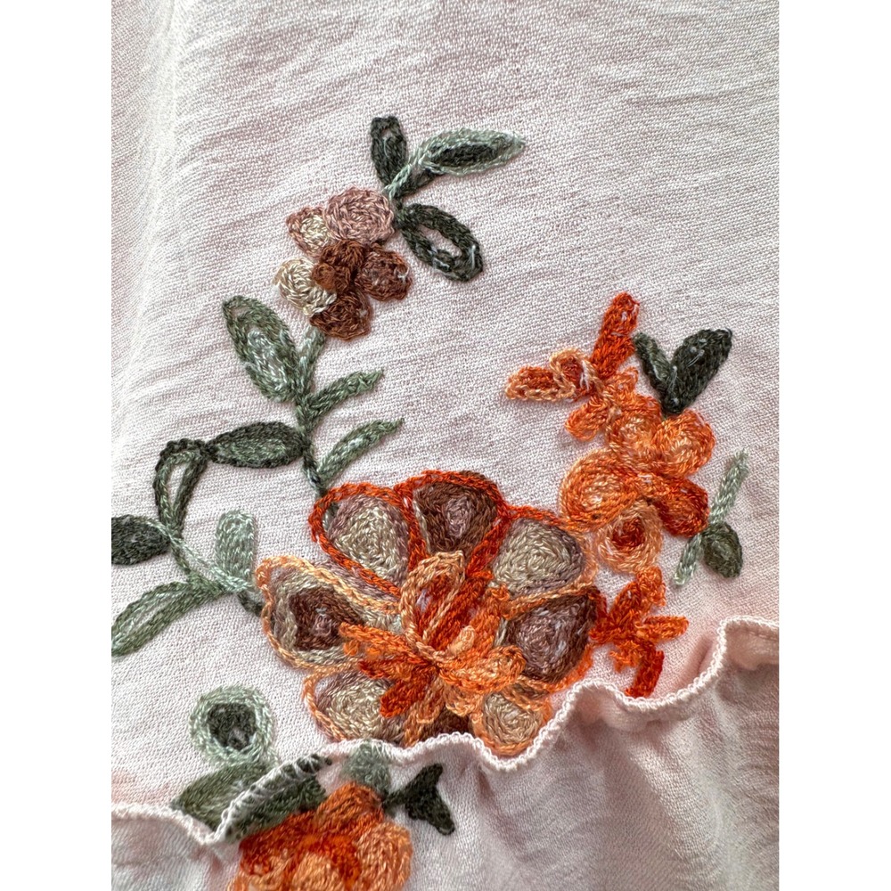 Kindred midi Dress sz L Pink Floral Embroidered Smocked boho cottage core - Picture 8 of 9